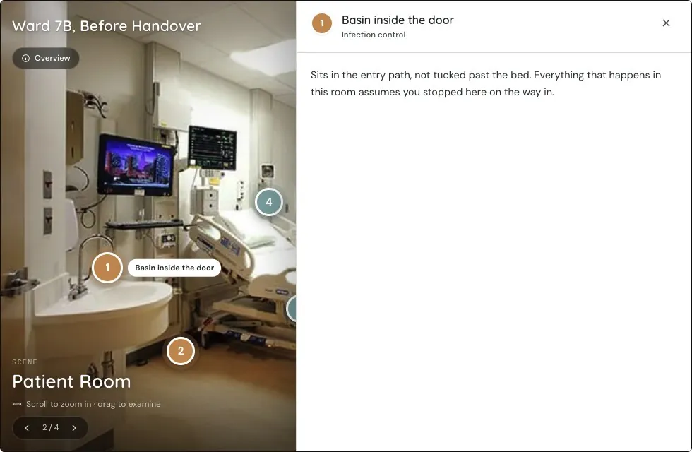 A student opens the Basin inside the door pin in the Patient Room